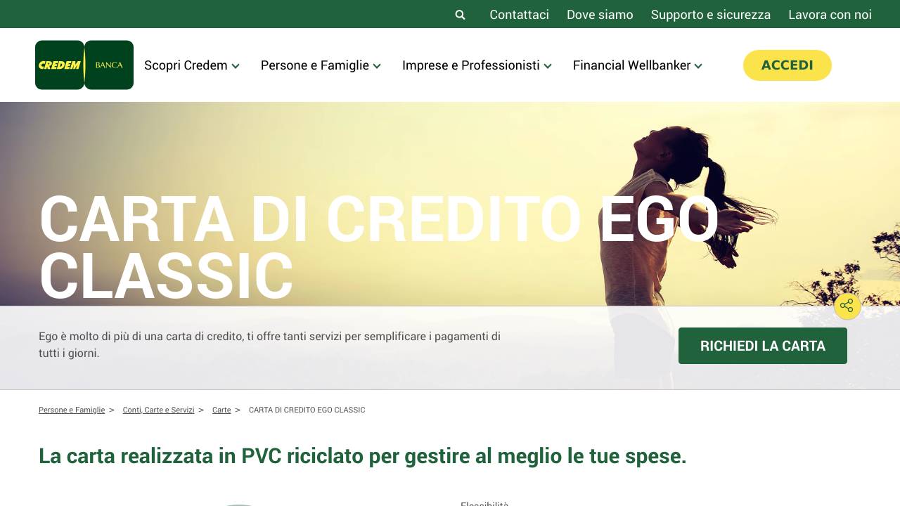 Homepage Carta di credito Credem Ego Classic