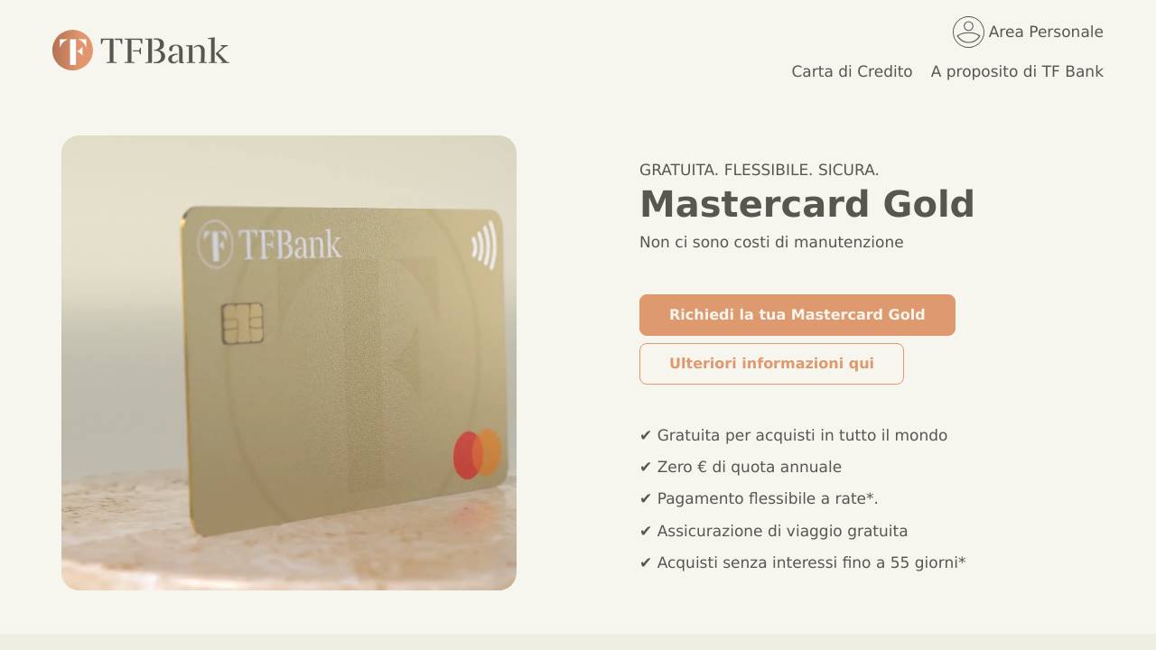 Homepage Carta di credito TF Bank