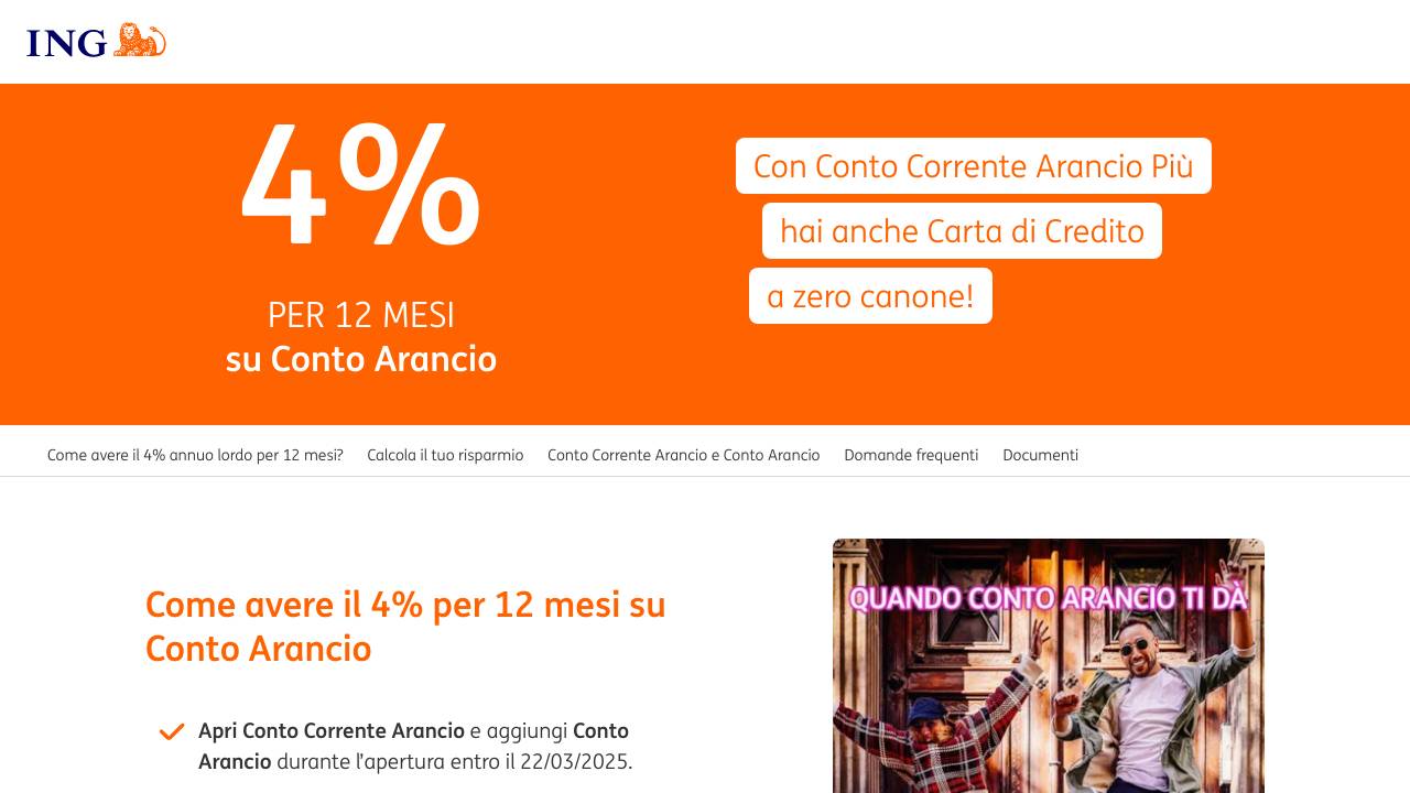 Homepage Conto Arancio ING