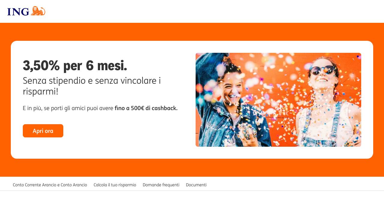 Homepage Conto corrente Arancio ING