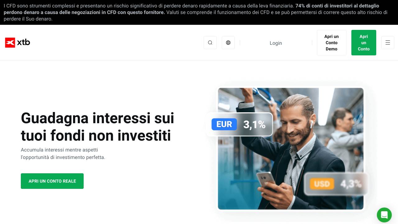 Homepage Conto remunerato XTB