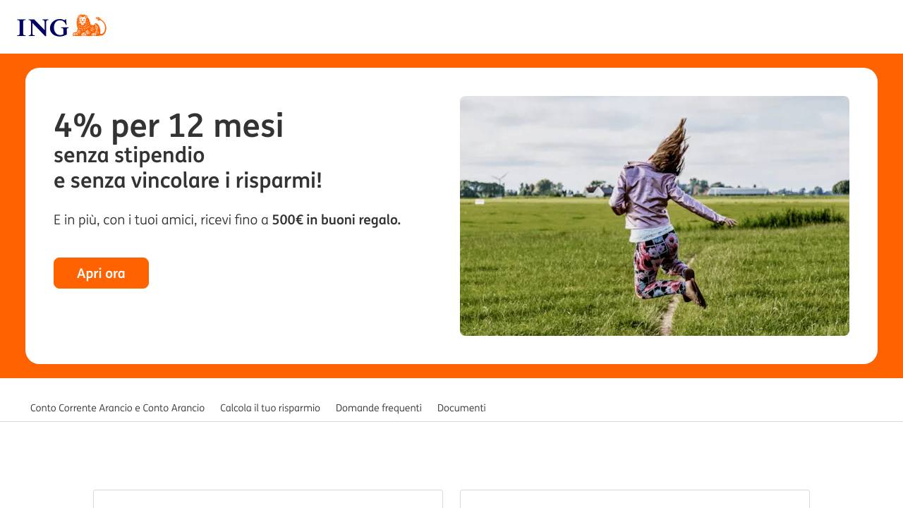 Homepage ING Conto corrente Arancio
