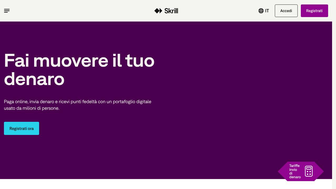 Homepage Skrill conto