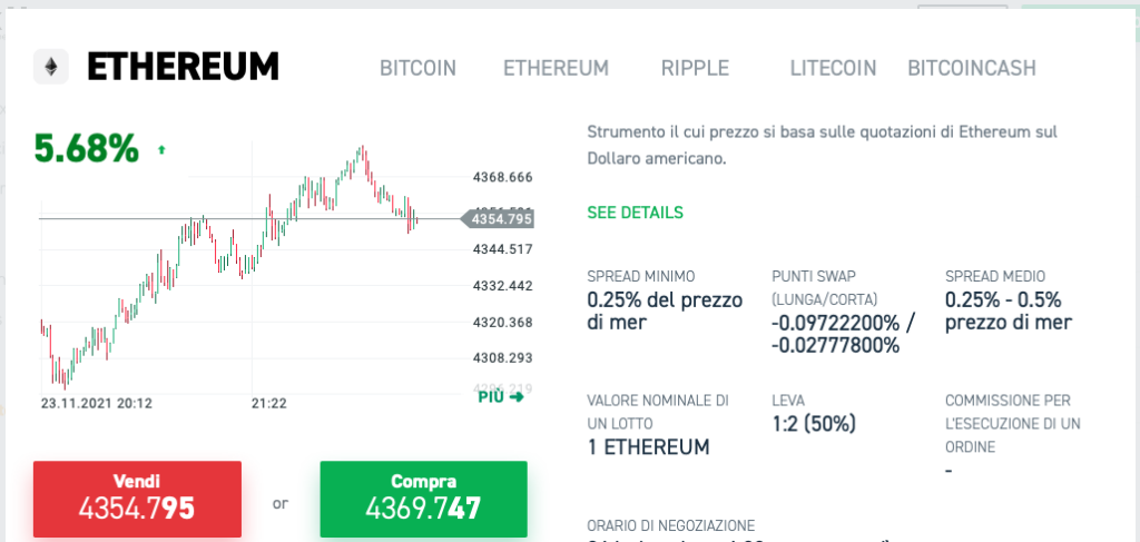 Acquista Ethereum con XTB