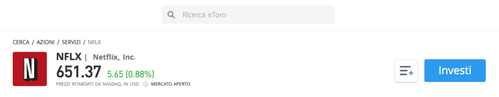 Book per l'acquisto delle azioni Netflix su eToro