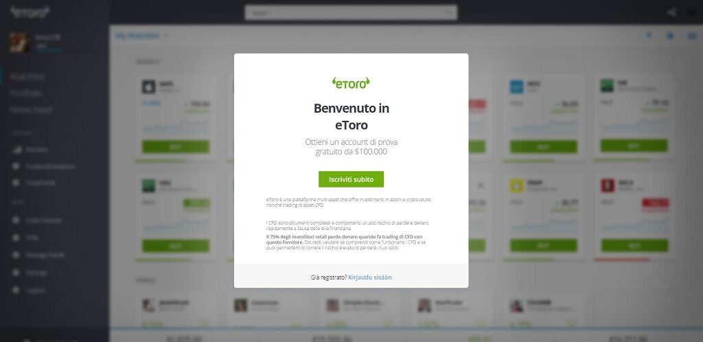 Conto demo eToro per imparare