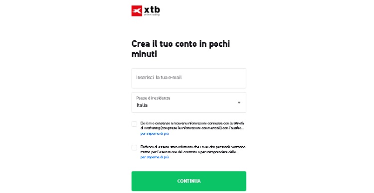 XTB registrazione