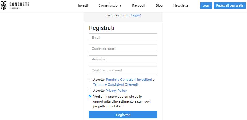 Concrete Investing regitrazione