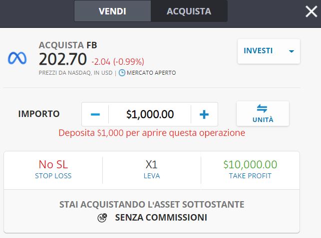 eToro comprare azioni Meta (ex Facebook)