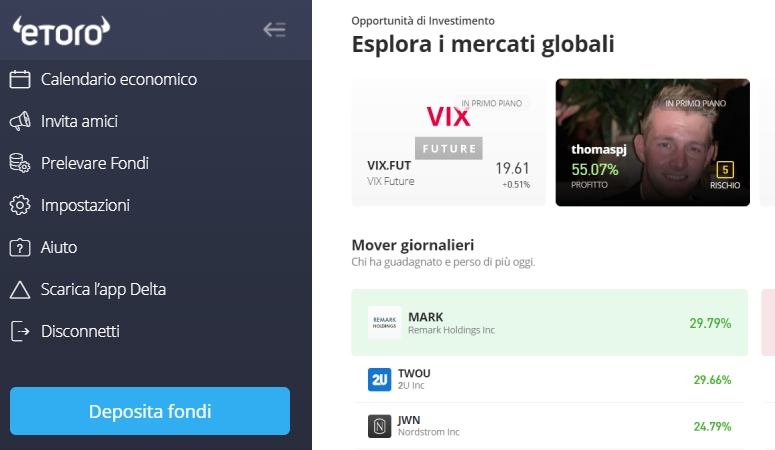 Deposita fondi con eToro