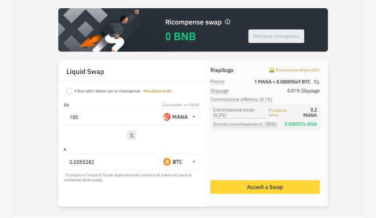 Servizio Binance Swap