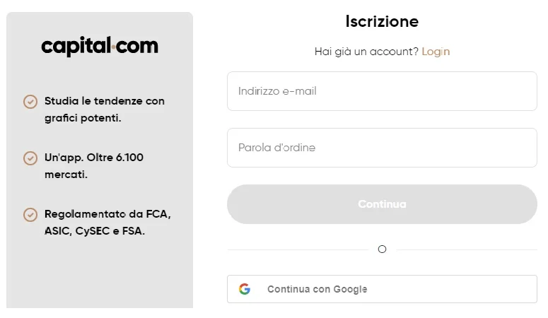 Capital.com registrazione