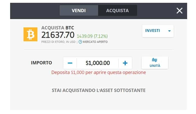 Comprare Bitcoin su eToro