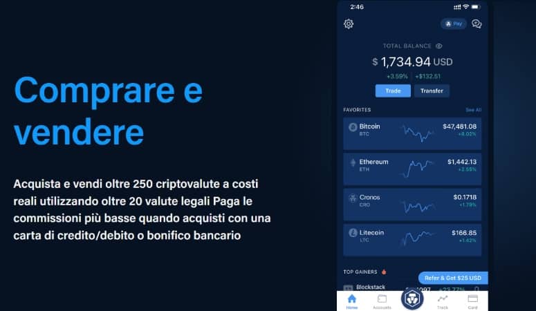 Comprare criptovalute con app Crypto.com