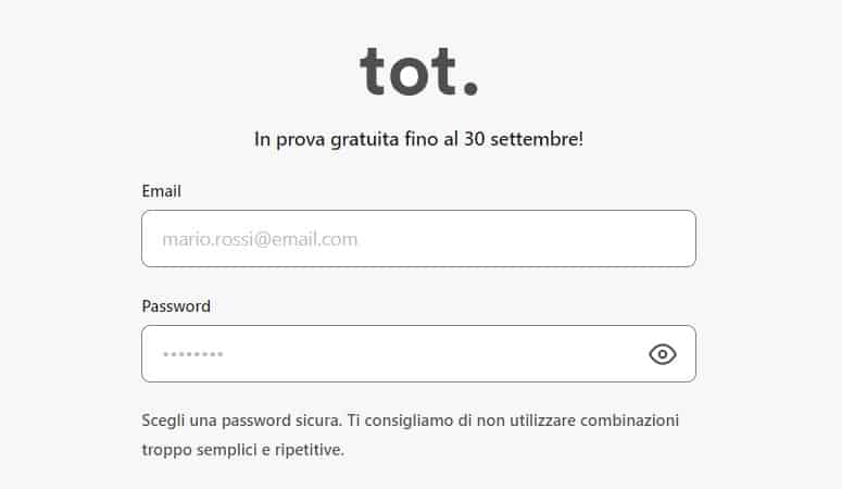 Tot registrazione