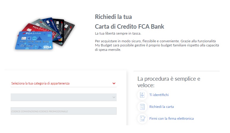Richiesta carta di credito FCA Bank