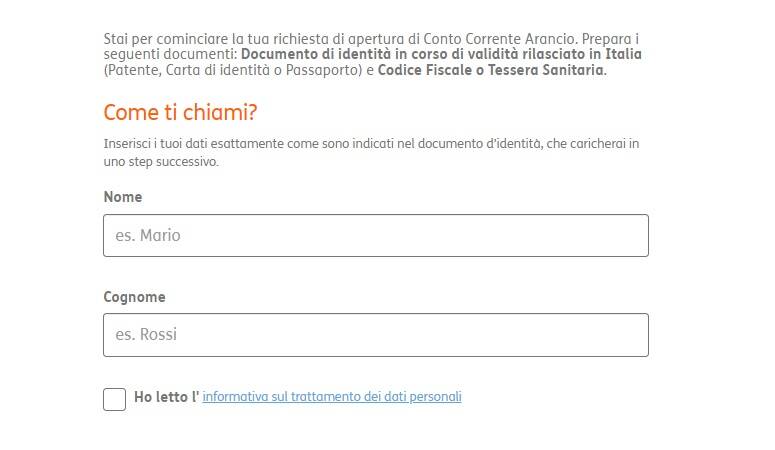 Conto Corrente Arancio apertura