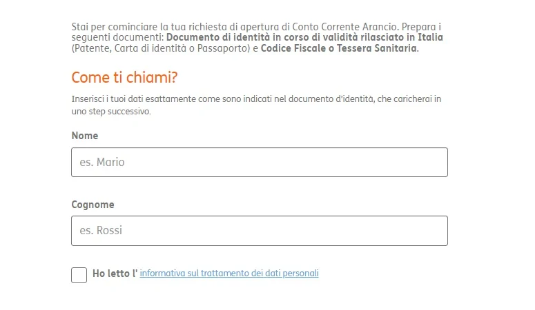 Conto Corrente Arancio apertura