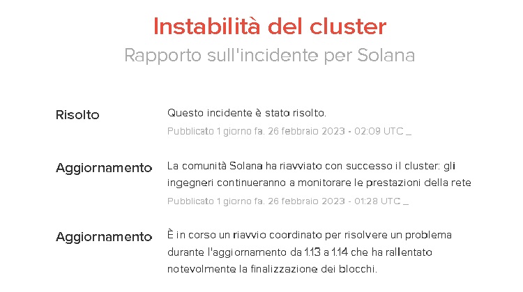 solana problemi tecnici