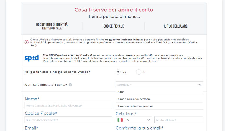 Login conto Widiba