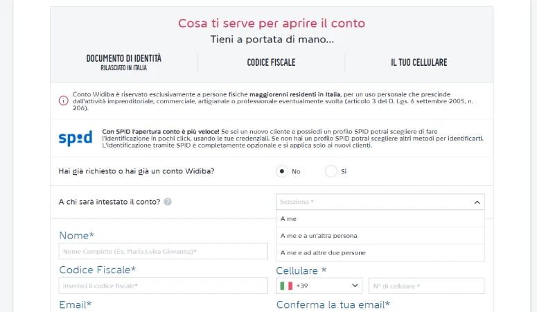 Login conto Widiba