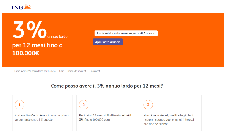 conto deposito arancio offerta speciale 3% per 12 mesi