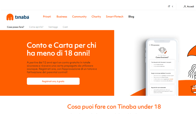 Carta prepagata Tinaba per minorenni