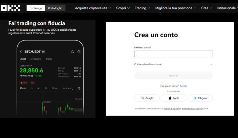 Registrazione Exchange OKX