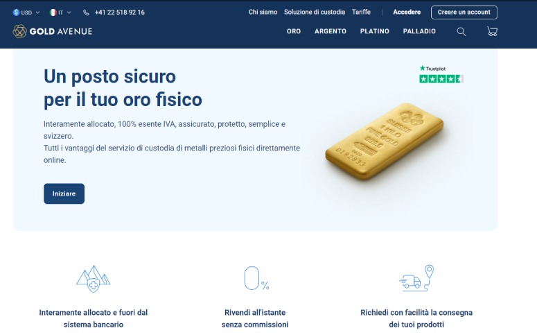 Custodia lingotti con Gold Avenue