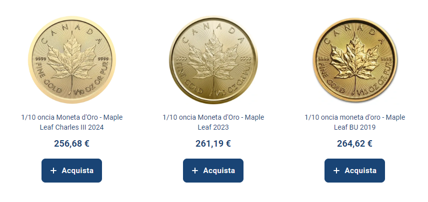 comprare oro online - monete maple leaf