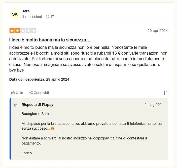 recensione negativa pixpay