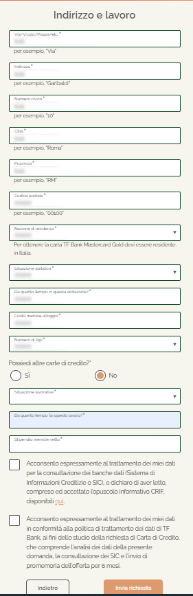 richiesta carta tf bank lavoro