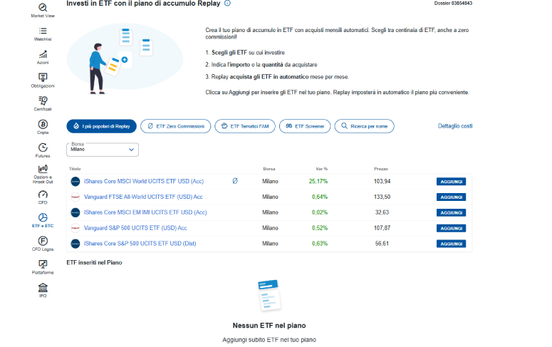 Scegli gli ETF per il piano Replay