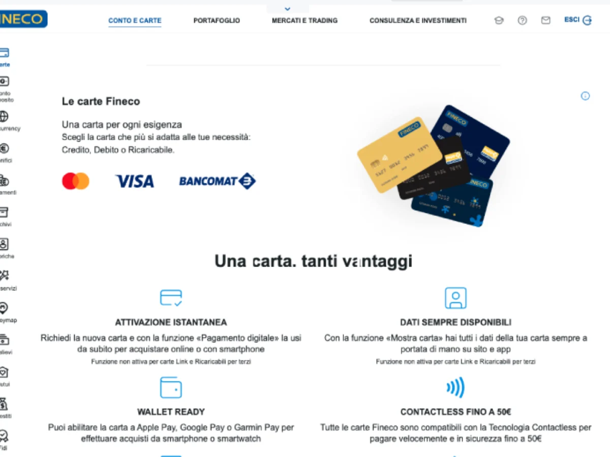 Richiesta carte di credito Fineco
