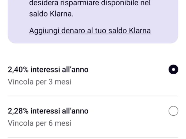 conto deposito vincolato klarna