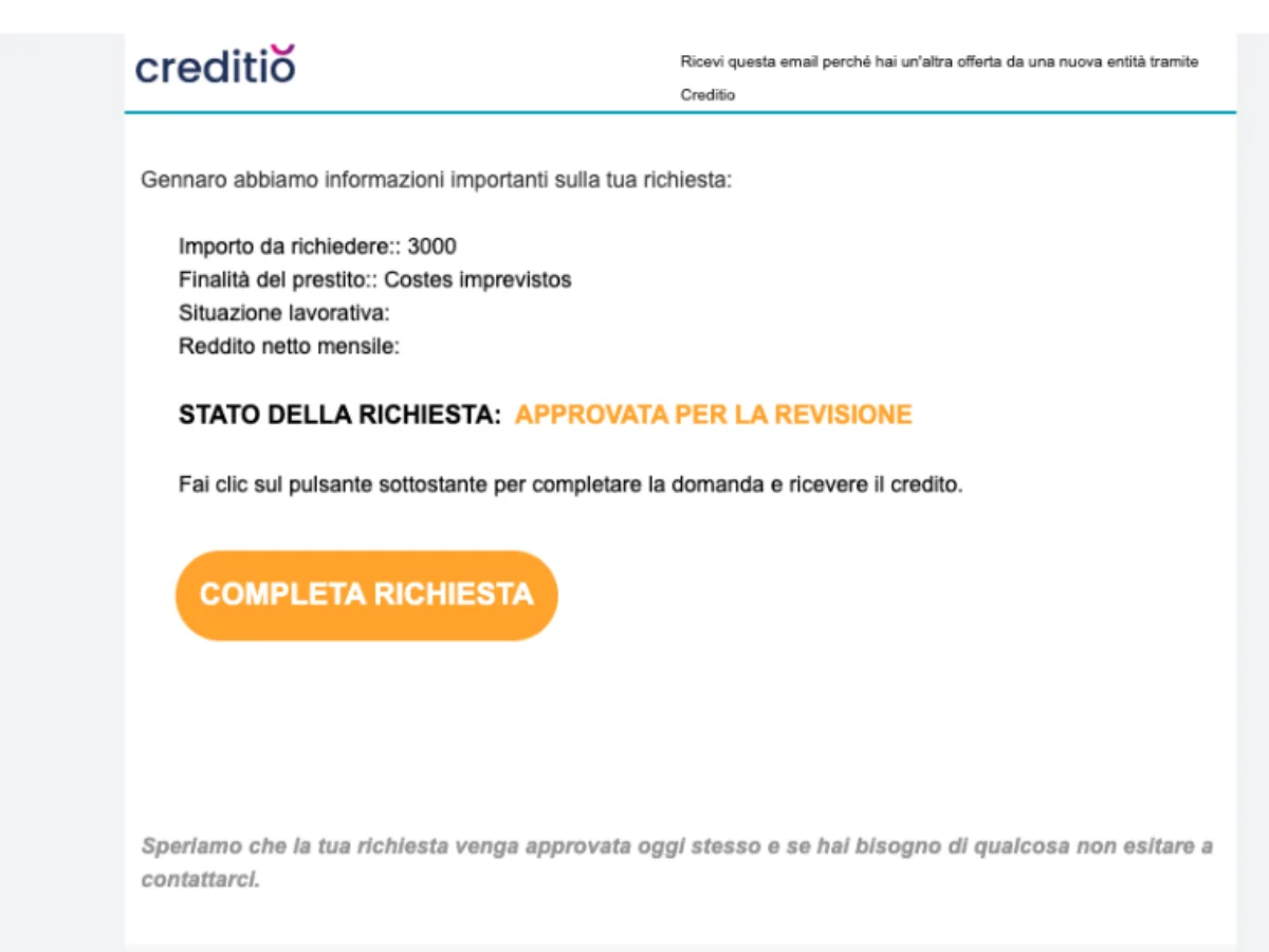 Richiesta carta di credito creditio