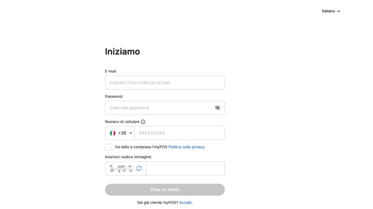 Aprire un conto myPOS