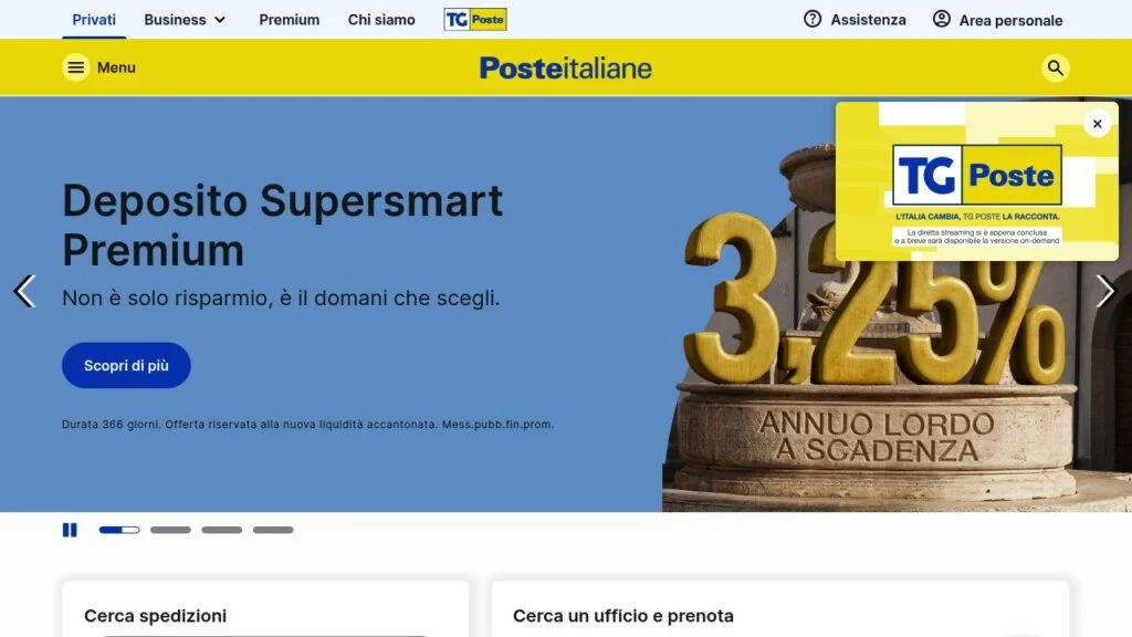 Schermata del sito di Conto deposito Supersmart Poste