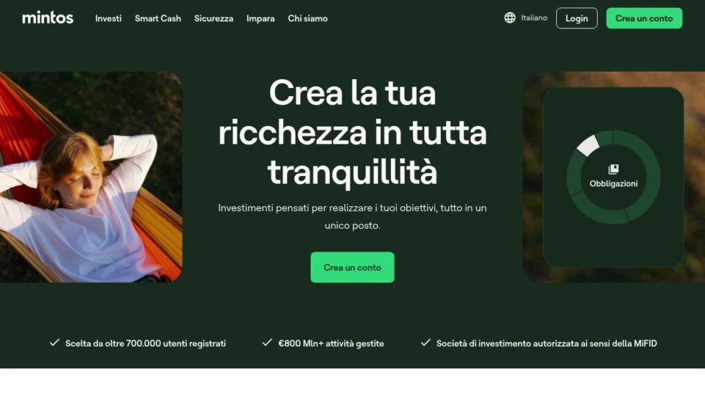 Schermata del sito di Mintos