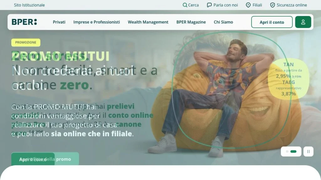Schermata del sito di Conto BPER On Demand
