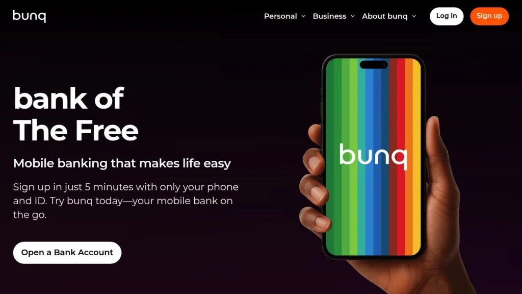 Schermata del sito di Conto deposito bunq