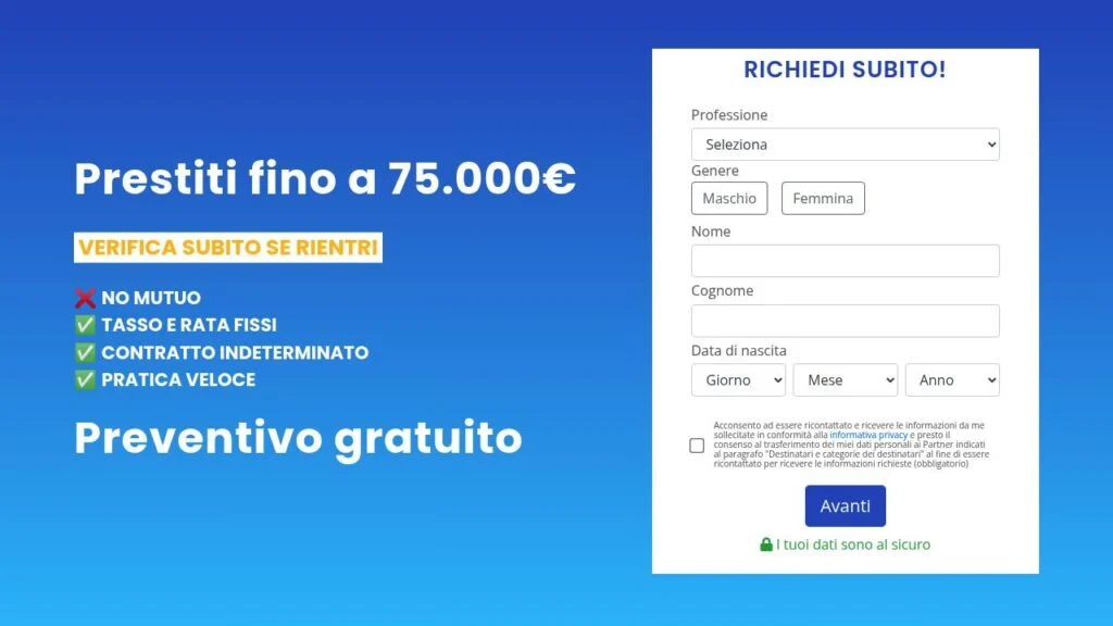 Schermata del sito di Supercredito