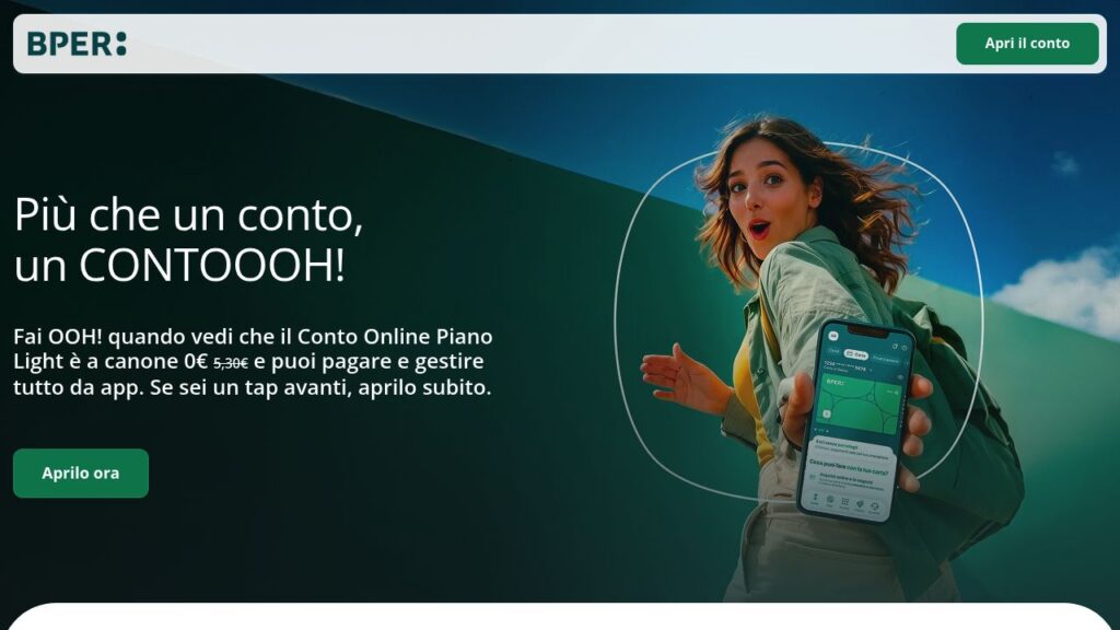 Schermata del sito di Conto BPER On Demand