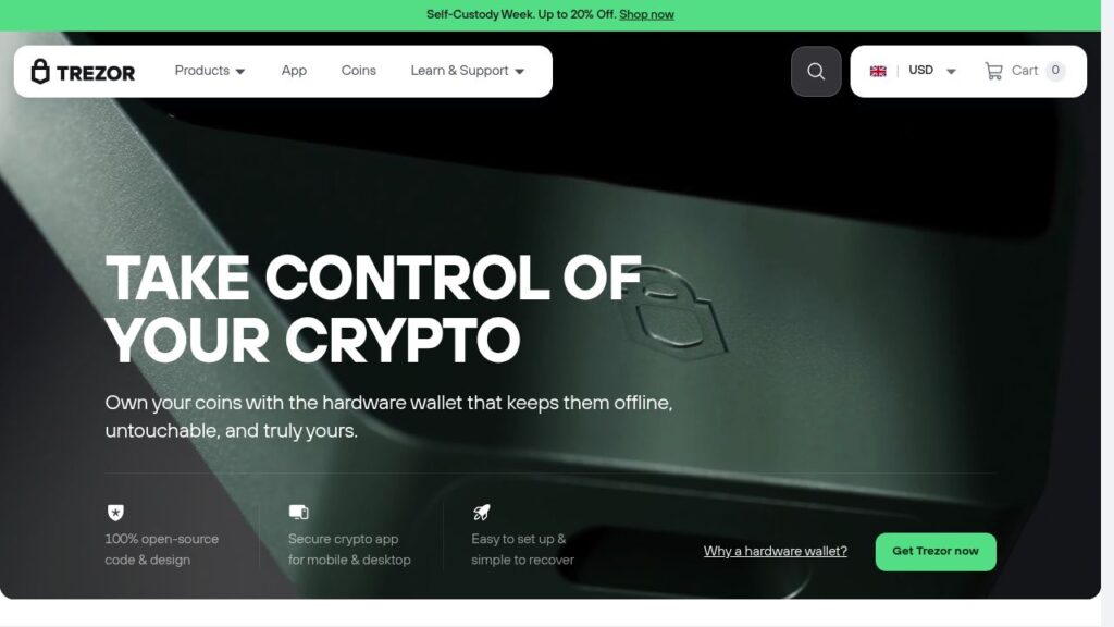 Schermata del sito di Trezor