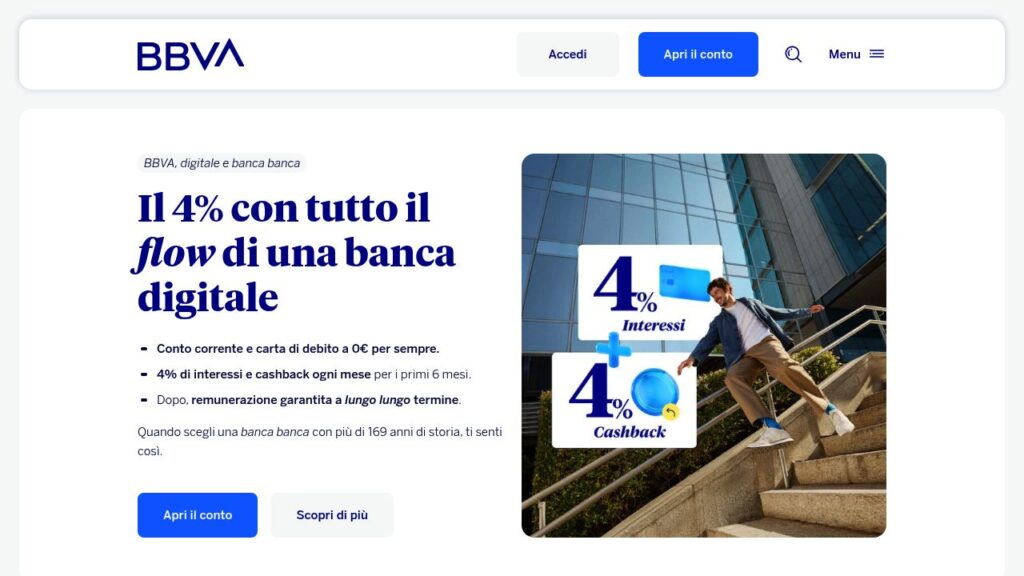 Schermata del sito di Conto corrente BBVA