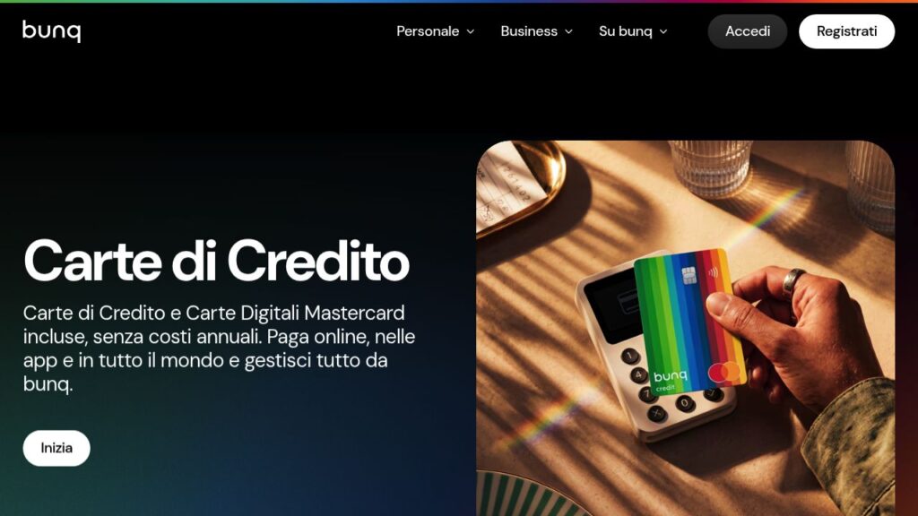 Schermata del sito di Carta di credito bunq
