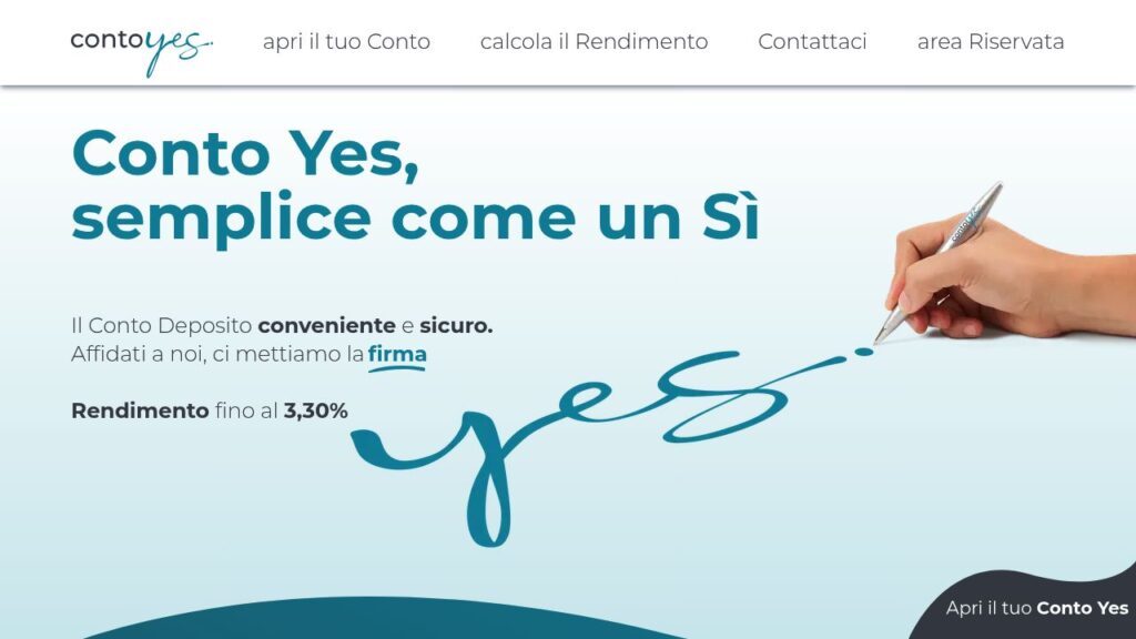 Schermata del sito di Conto deposito Yes