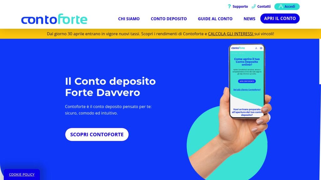 Schermata del sito di Contoforte