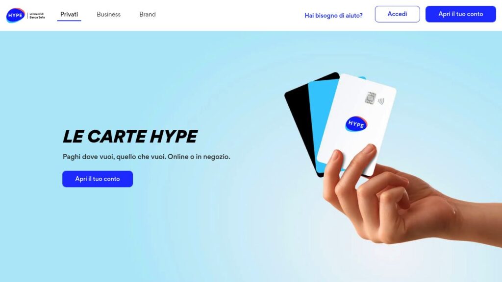 Schermata del sito di Carta HYPE