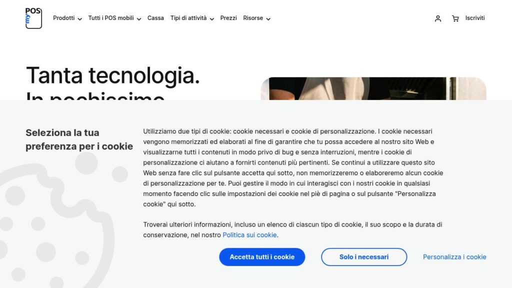 Schermata del sito di myPOS Flex